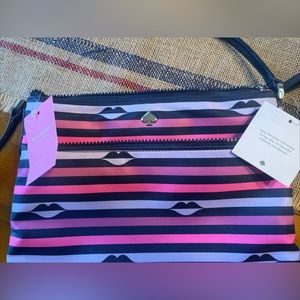 Kate Spade Jae Nylon Leather Flat Pink Striped Multi Crossbody HandBag Purse